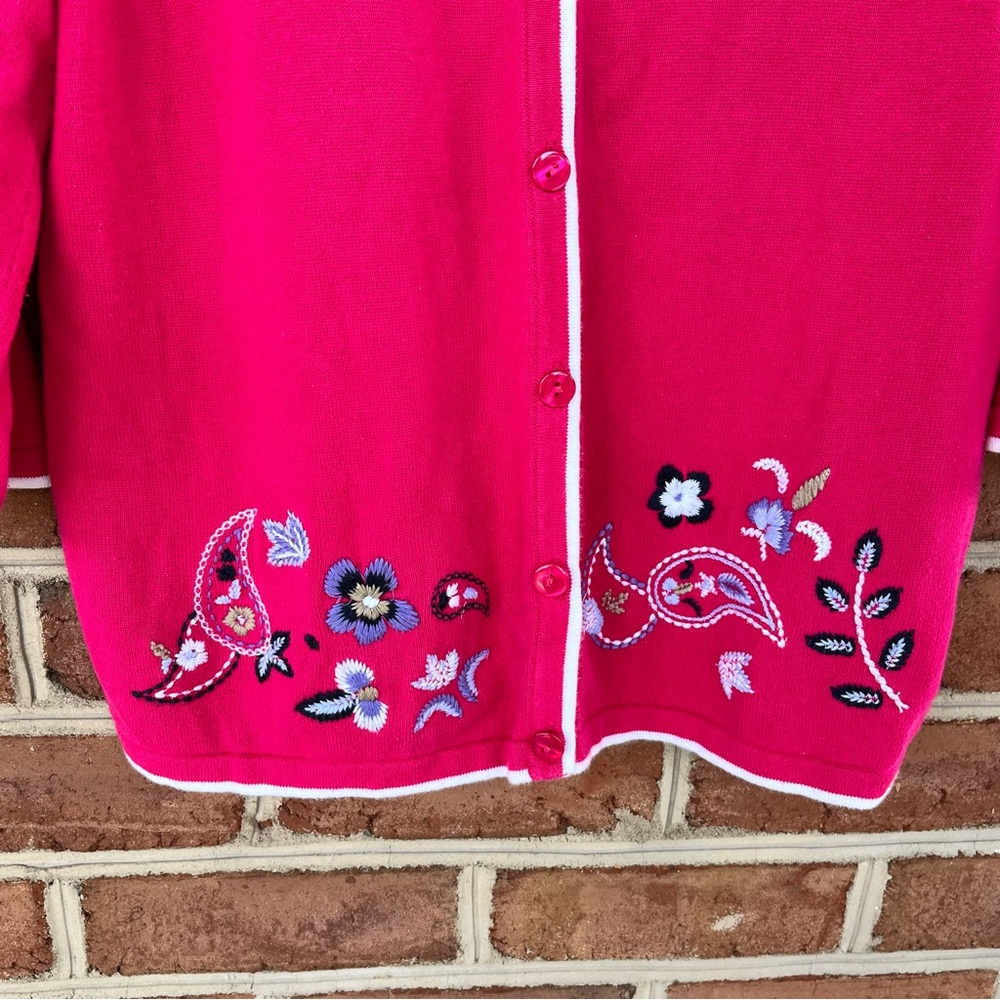 Pink and white embroidered button down cardigan lightweight sweater. PS - Picture 6 of 6